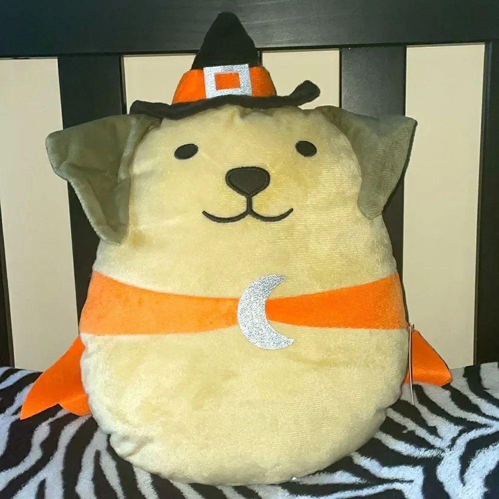 New with tags target bullseye dog plush in witch costume Halloween throw pillow